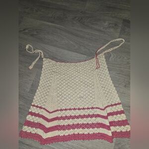 Crochet Striped Apron - Cream & Pink